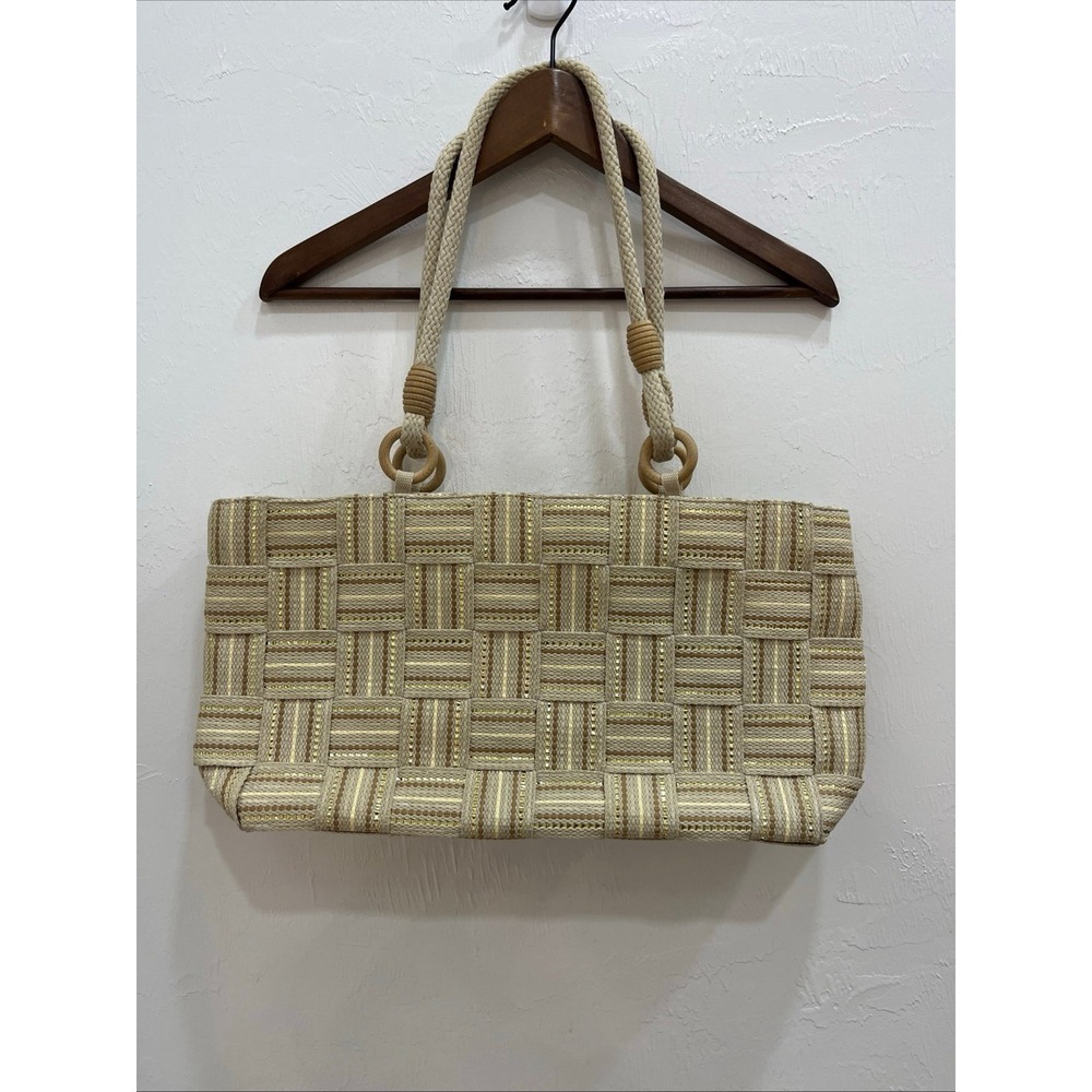 M. & G. Bertini Woven Straw Tote Bag Gold Metallic Made in Italy Beach Shoulder